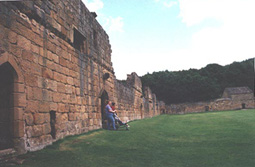shows the remains of a monk's cell at the edge of the great cloister