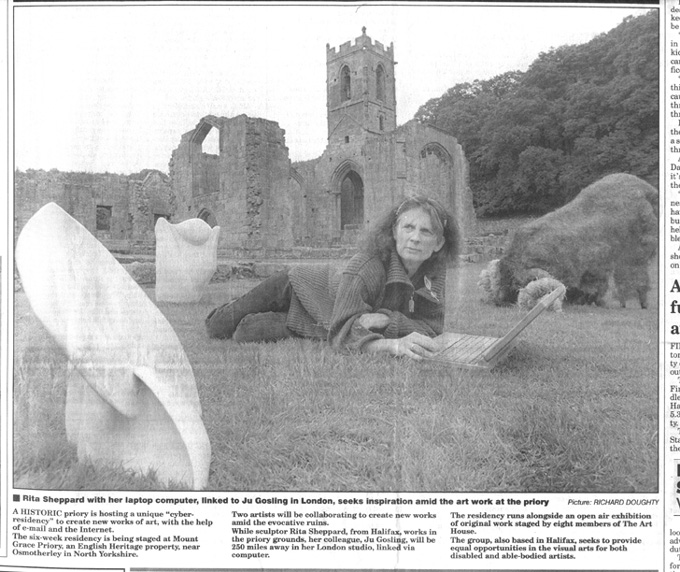 newspaper cutting showing Rita sending email from Mount Grace Priory