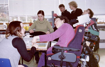 Helen Bullock working on the bondage wheelchair design