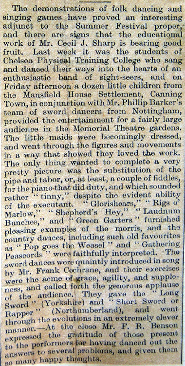 Newspaper review of the Stratford performance.