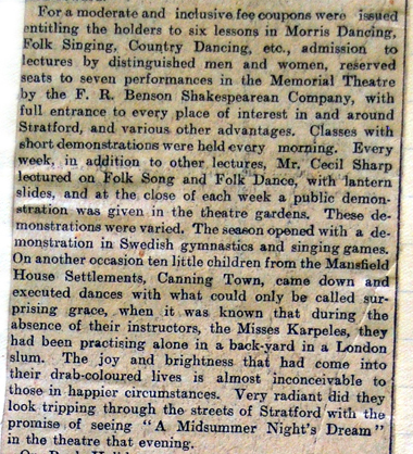 Newspaper review of the Stratford performance.