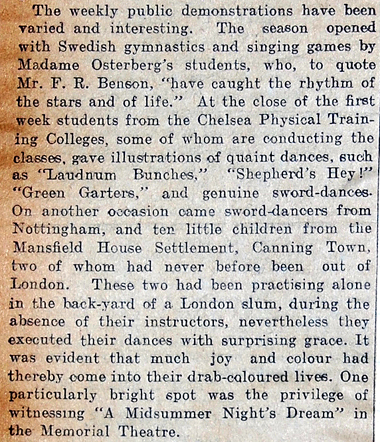 Newspaper review of the Stratford performance.