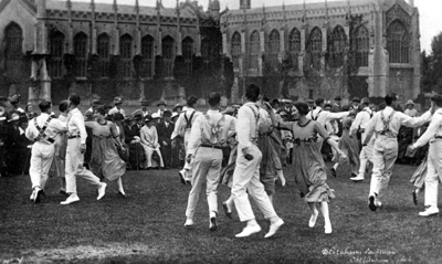 Black and white photograph of dancers outside at Cheltenham