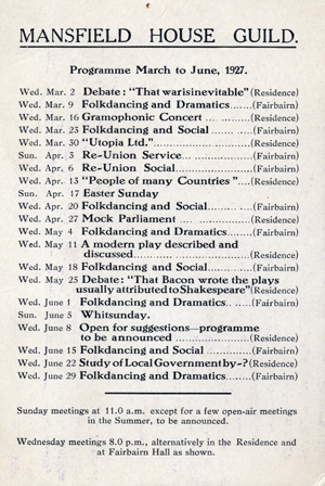 Programme of the Mansfield House Guild, 1927