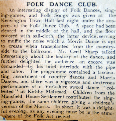 Newspaper review of the Kensington performance.