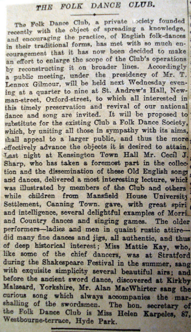 Newspaper review of the Kensington performance.