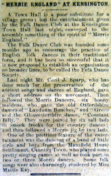 Newspaper review of the Kensington performance.