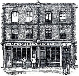 Black and white engraving of the Mansfield Settlement building