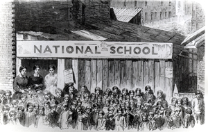 Black and white engraving of Hallsville National School