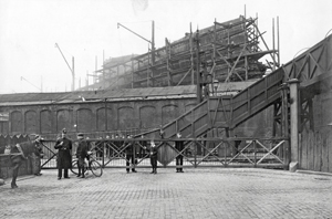 Black and white photograph of dock workers