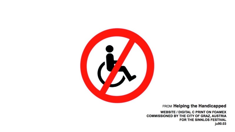 Screengrab of slide showing wheelchair barred symbol from Helping the Handicapped