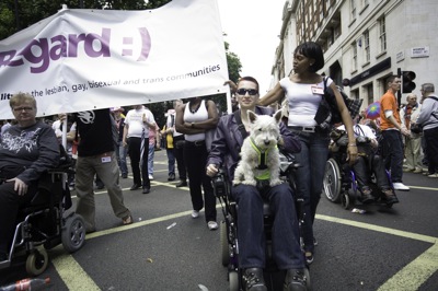 Colour photograph of disabled people at Pride