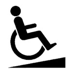 Symbol of a wheelchair user climing a ramp